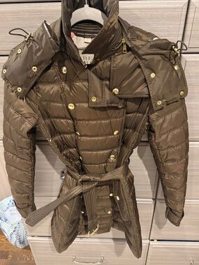 Burberry brown Quilted Belted Down Puffy Jacket with Gold Hardware
